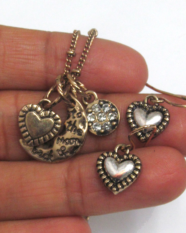 Handmade moon and heart charm necklace set - i love you to the moon and back -valentine