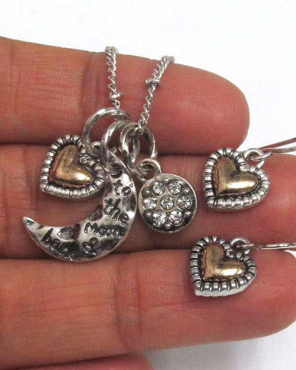 Handmade moon and heart charm necklace set - i love you to the moon and back -valentine