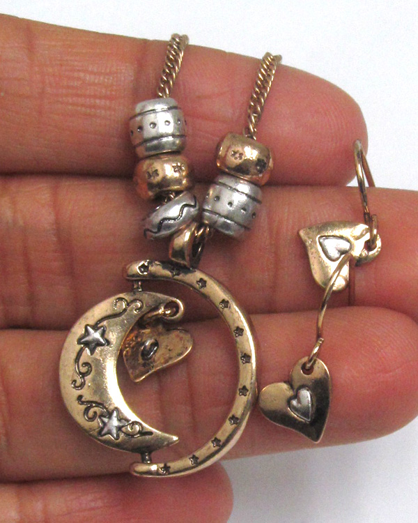 Handmade moon and heart charm necklace set - i love you to the moon and back