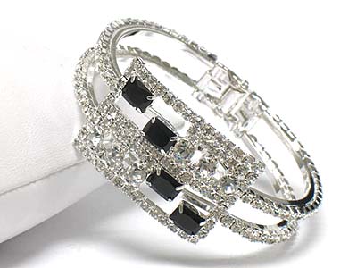 Boutique style rhinestone stud crystal deco rectangle shape hinge bangle 