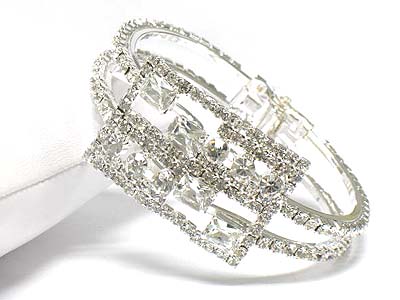 Boutique style rhinestone stud crystal deco rectangle shape hinge bangle 