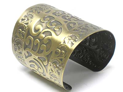 Burnish gold filigree long bangle 