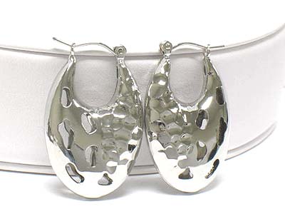 Metal hole cut out oval shape hoop earring  - hoops