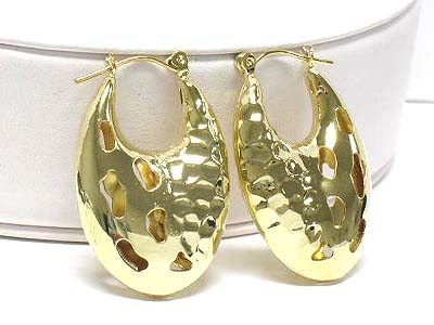 Metal hole cut out oval shape hoop earring - hoops