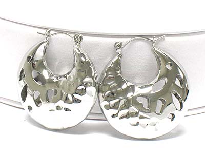 Metal hole cut out round shape hoop earring - hoops