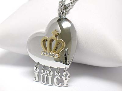 Made in korea whitegold plating designer inspired crystal crown on heart toggle necklace