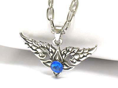 Crystal stud warrior wings necklace