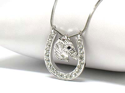 Made in korea whitegold plating crystal horse theme pendant necklace