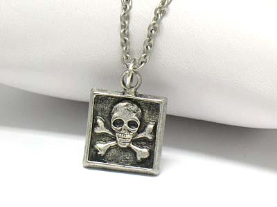 Antique style skull square pendant necklace