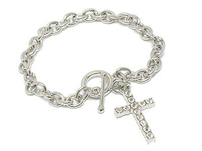 Crystal standard cross charm toggle bracelet 