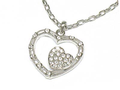 Boutique style crystal double heart pendant necklace 