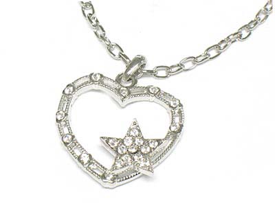 Boutique style crystal heart and star pendant necklace 