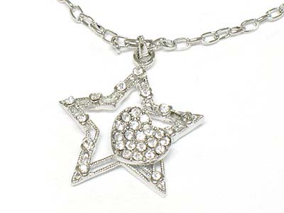 Boutique style crystal star and heart pendant necklace 