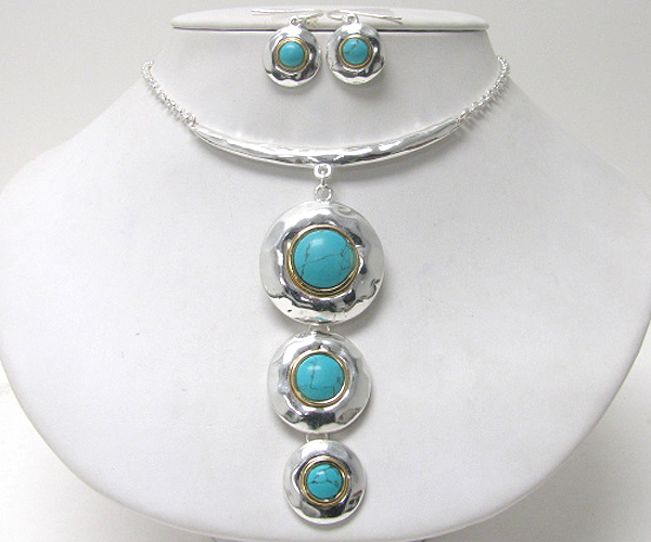 3 turquoise stone drop necklace earring set