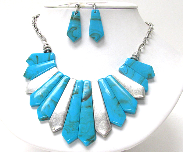 Smoke formica and metal bar bib necklace earring set