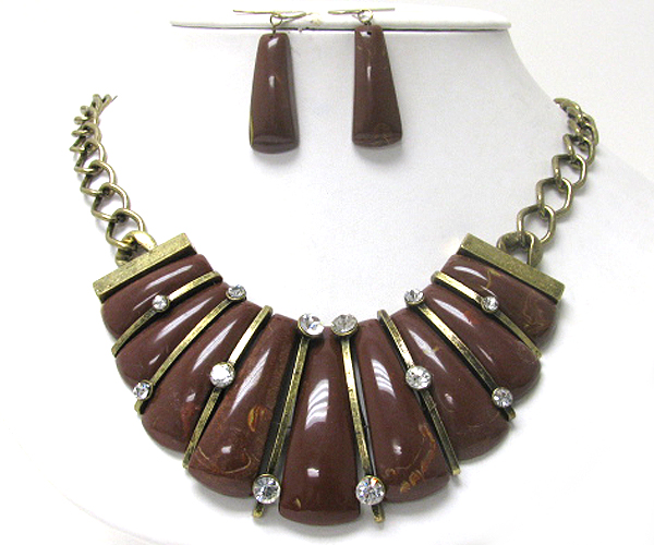 Crystal stud formica bar bib necklace earring set