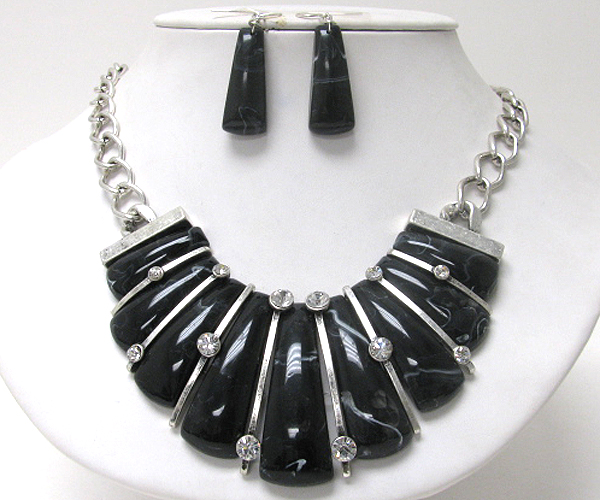 Crystal stud formica bar bib necklace earring set