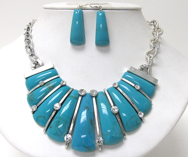 Crystal stud formica bar bib necklace earring set