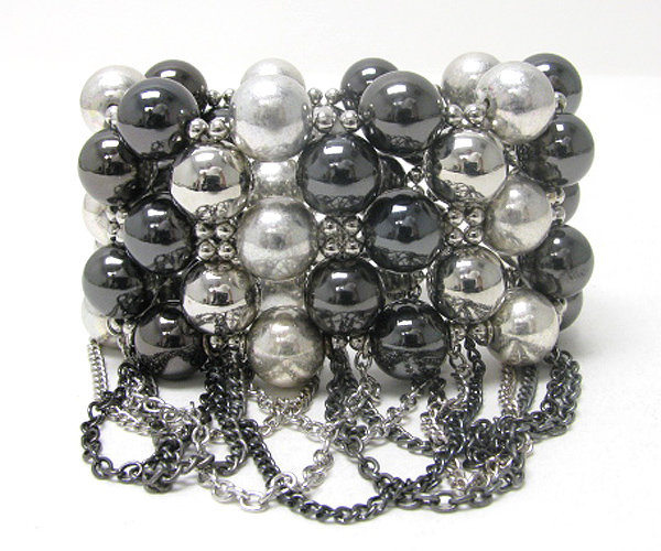 Multi metal ball link and chain drop stretch bracelet