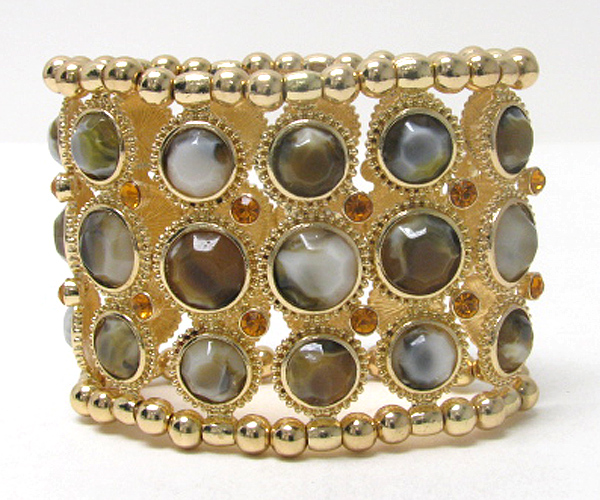 Crystal and facet formica stone deco metal stretch bracelet