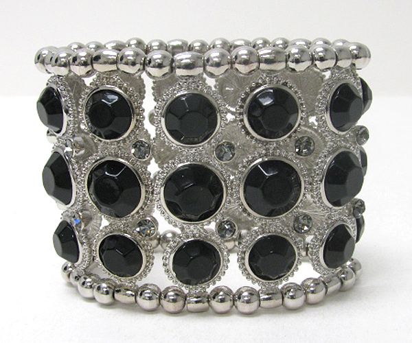 Crystal and facet formica stone deco metal stretch bracelet