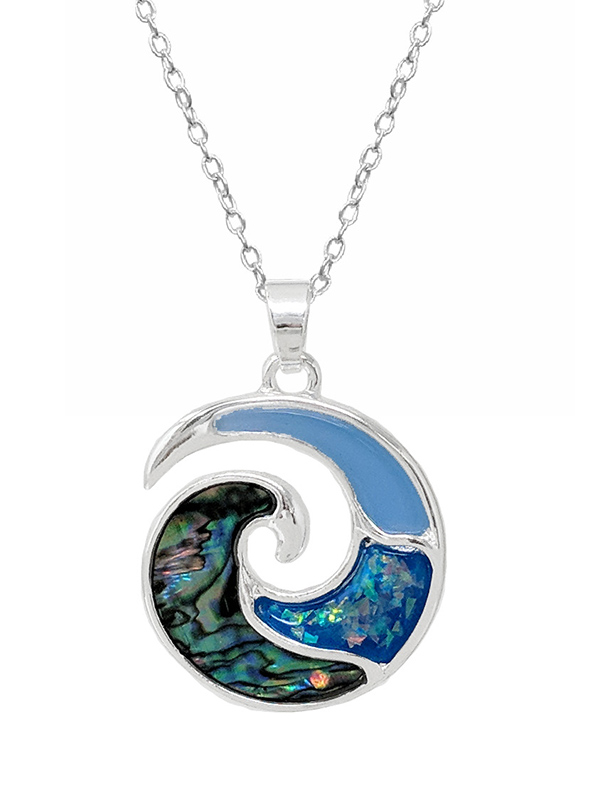 Sealife theme epoxy abalone necklace - wave