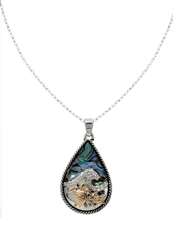 Sealife theme abalone teardrop necklace - turtle