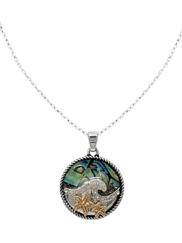 Sealife theme abalone disc necklace - starfish