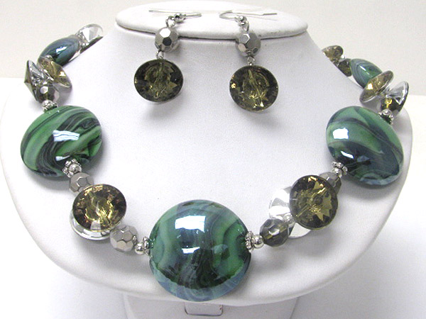 Murano glass faceted bead neckalce earring set