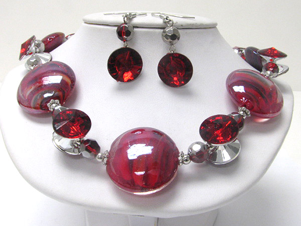 Murano glass faceted bead neckalce earring set