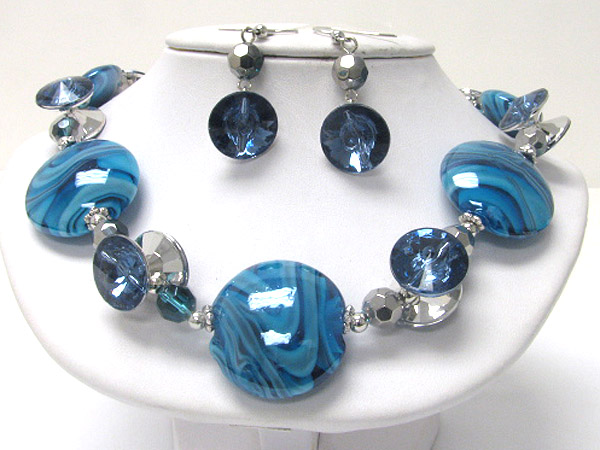 Murano glass faceted bead neckalce earring set