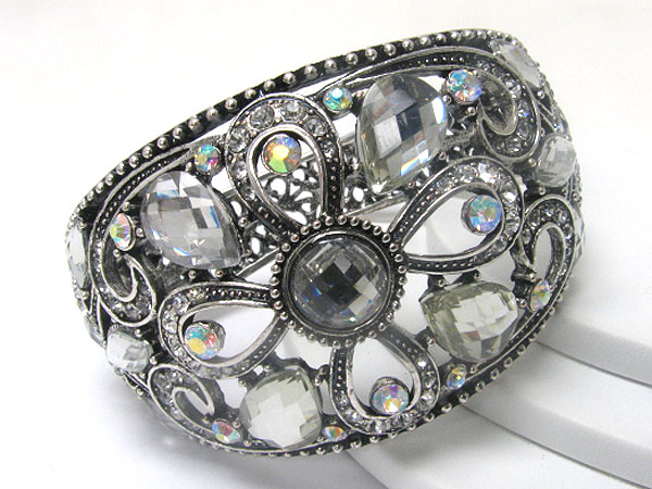 Crystal stud metal flower deco hinge bangle 