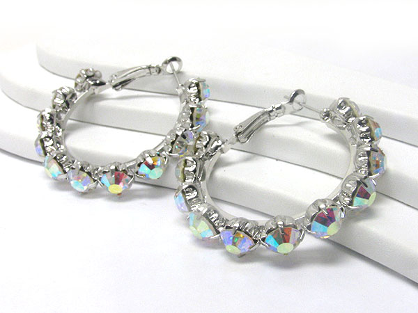 40 mm crystal stud metal hoop earring - hoops