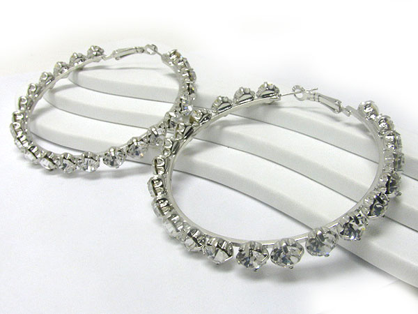 70 mm crystal stud metal hoop earring - hoops