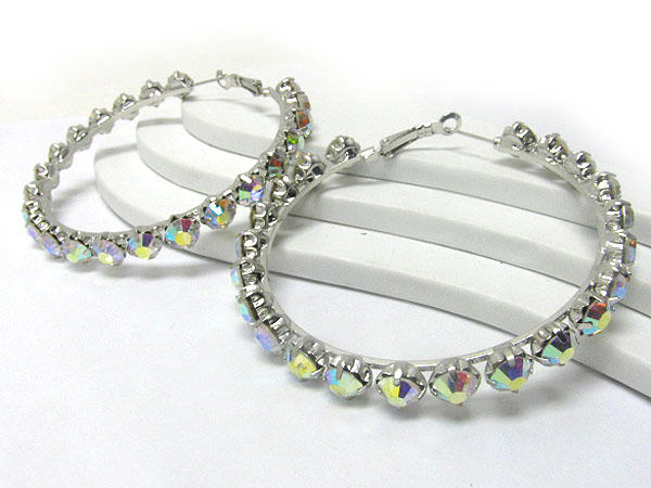 70 mm crystal stud metal hoop earring - hoops