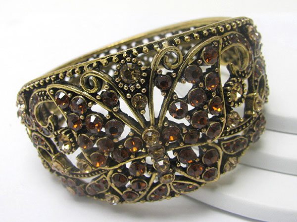 Crystal stud metal butterfly deco hinge bangle 