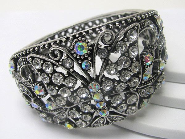 Crystal stud metal butterfly deco hinge bangle