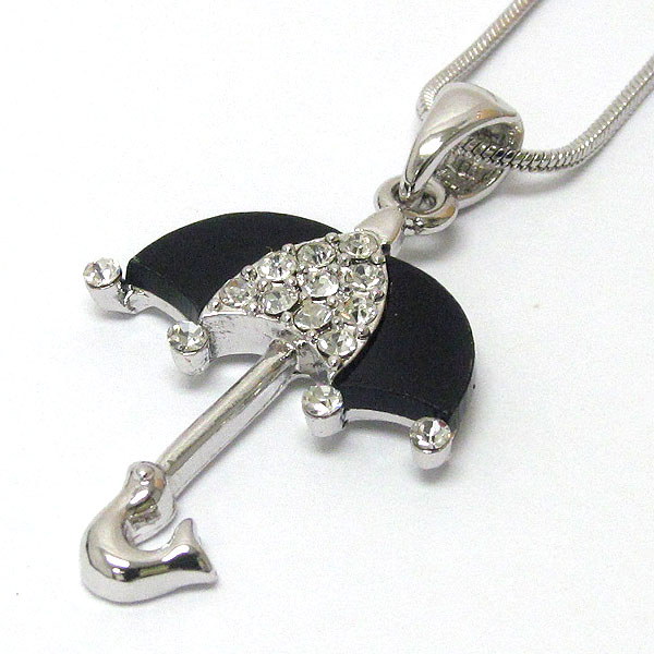 Made in korea whitegold plating crystal and onyx acryl deco umbrella pendant necklace