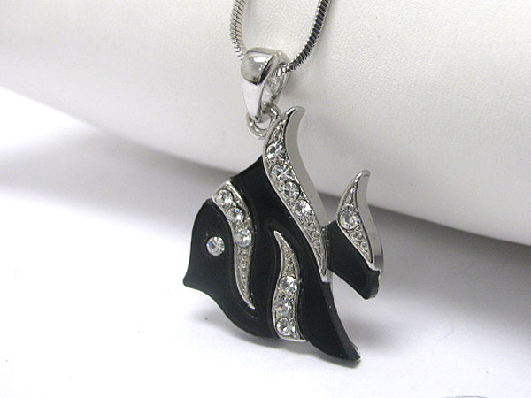 Made in korea whitegold plating crystal and onyx acryl deco tropical fish pendant necklace