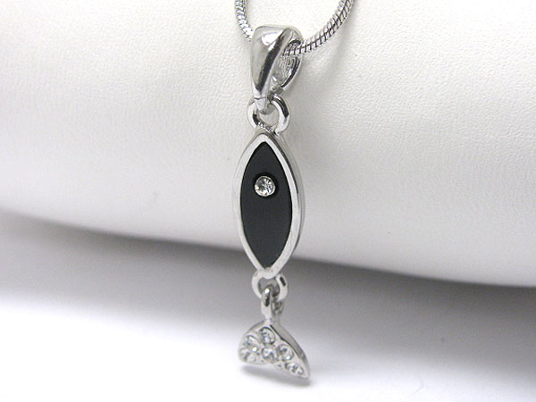 Made in korea whitegold plating crystal and onyx acryl deco fish pendant necklace