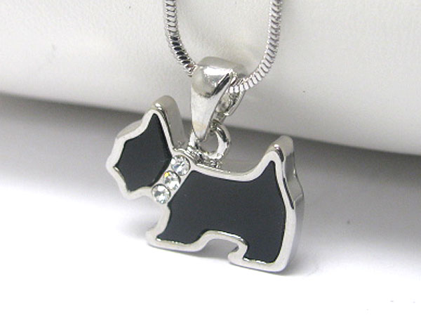 Made in korea whitegold plating crystal and onyx acryl deco doggy pendant necklace