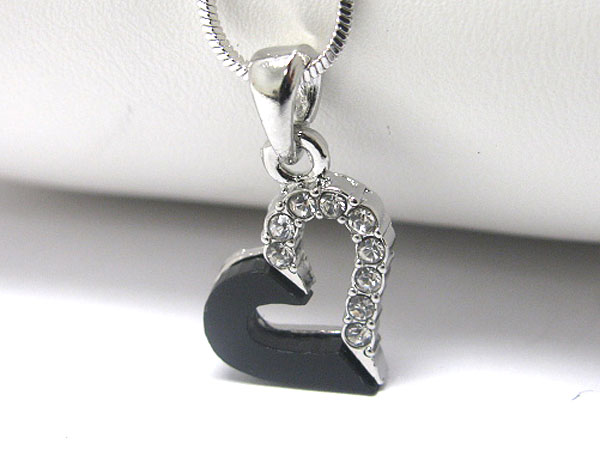 Made in korea whitegold plating crystal and onyx acryl deco heart pendant necklace