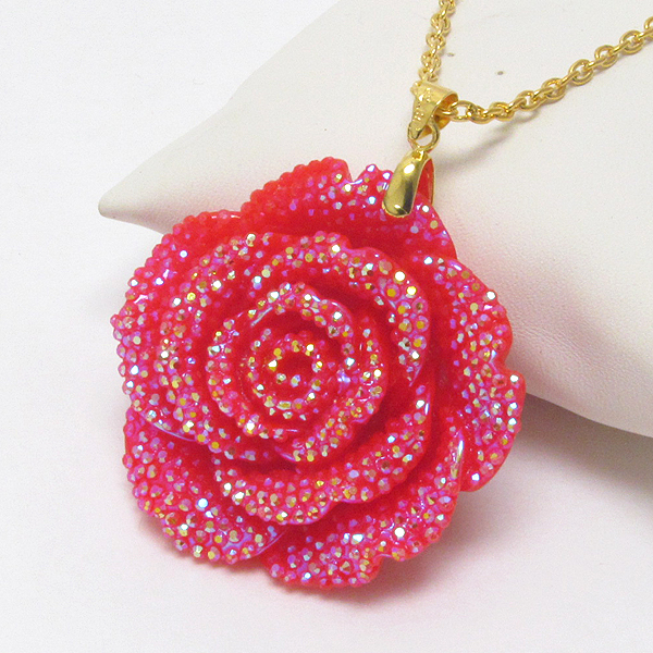 Acrylic glittering rose pendant necklace