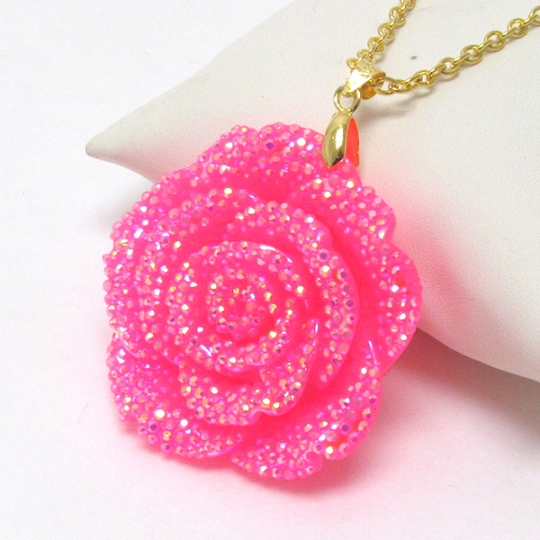 Acrylic glittering rose pendant necklace