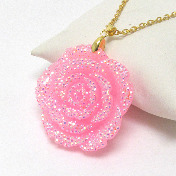 Acrylic glittering rose pendant necklace