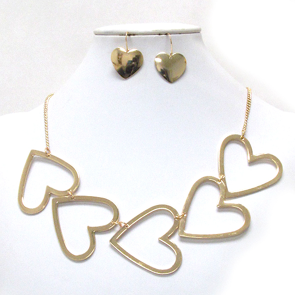 Multi metal heart link necklace earring set -valentine