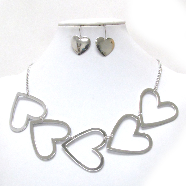 Multi metal heart link necklace earring set -valentine