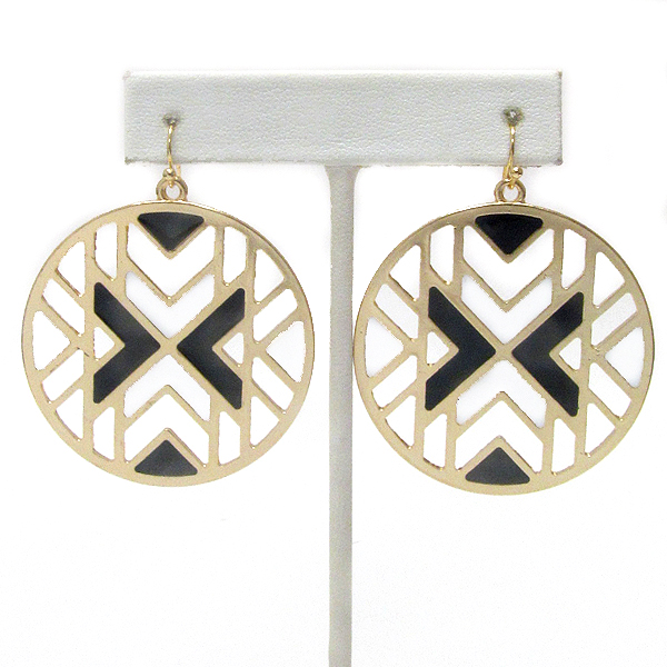 Epoxy chevron metal filigree disk drop earring