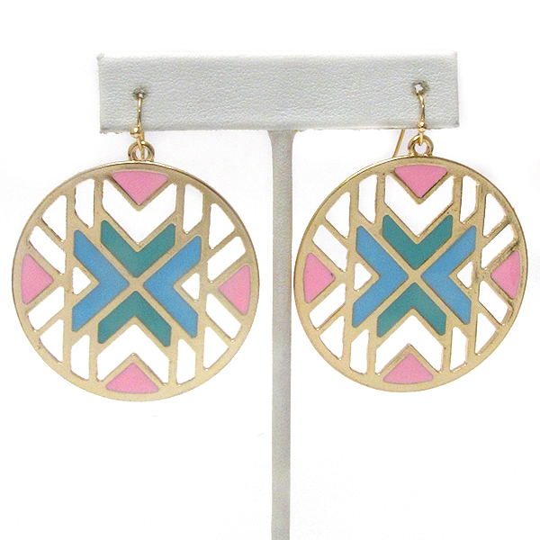 Epoxy chevron metal filigree disk drop earring