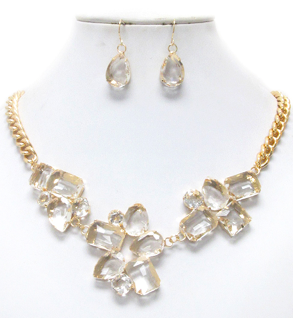 Multi shape facet glass link necklace earring set